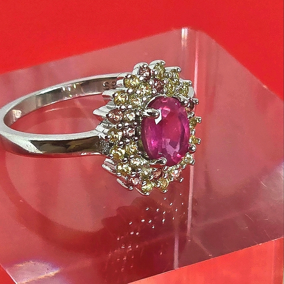 925 Sterling Silver Ring Sz 7 with Natural Oval Ruby & Sapphire Gemstones. - Picture 2 of 5